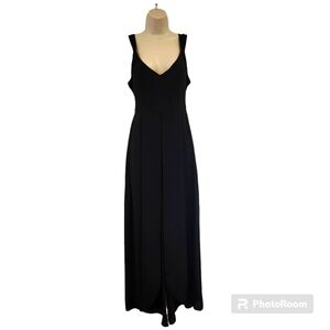 White House Black Market Jumpsuit Size2 Women's Slit-Detail Wide-Leg Black VNeck